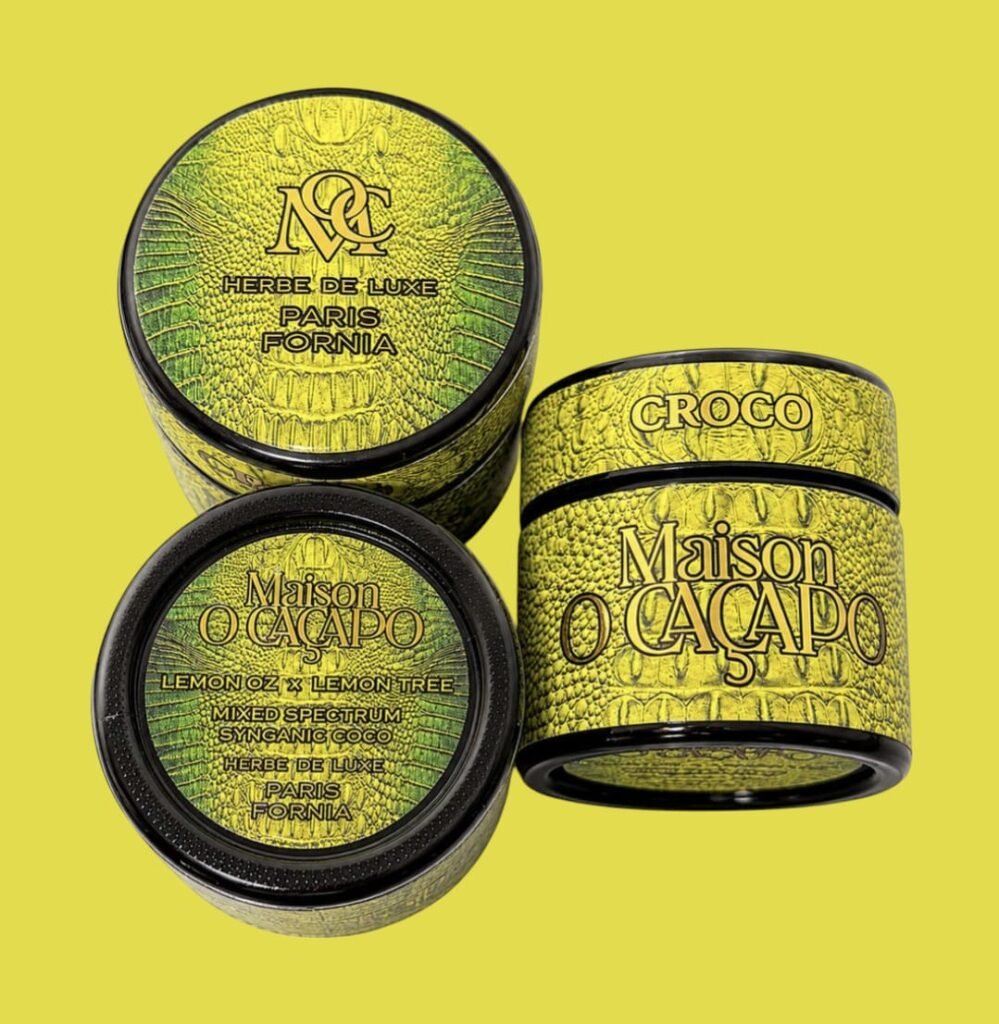 Maison O Cacapo CROCO jars, Lemon Oz x Lemon Tree, crocodile-embossed packaging on yellow background